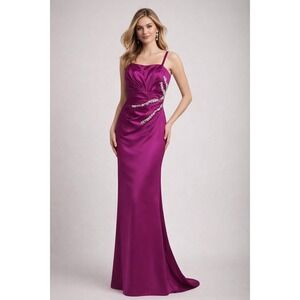 Boutique Satin Formal Gown Purple Wedding Rhinestone Ball Bridesmaid Ball